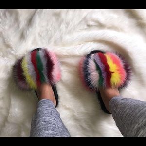 Colorful fur sandals